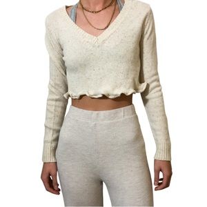 Reworked cropped knit lettuce hem